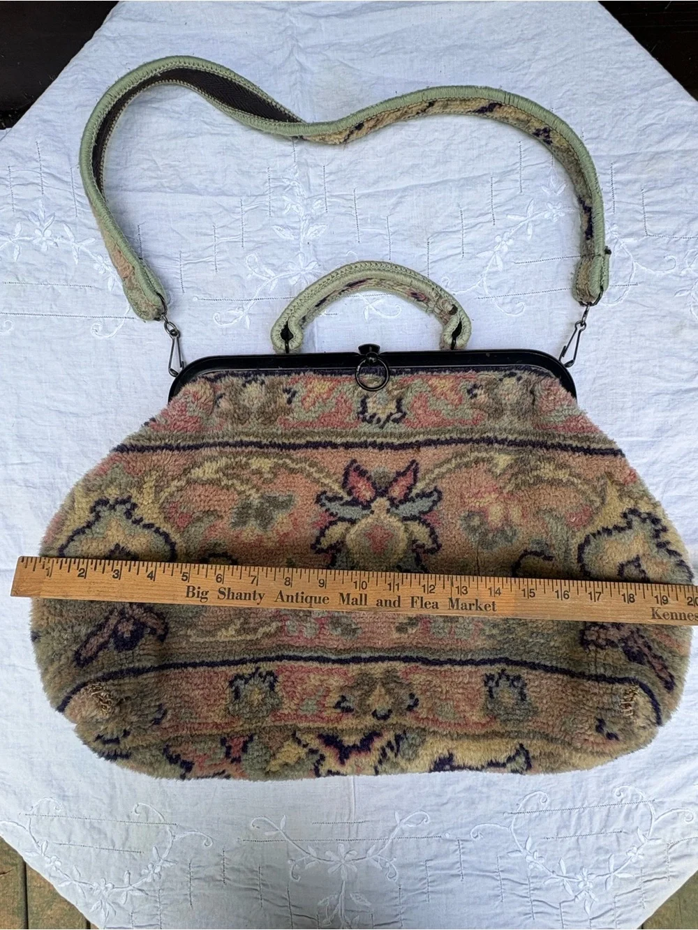 Vintage Pink Floral Tapestry Shoulder Bag XL made in England READ